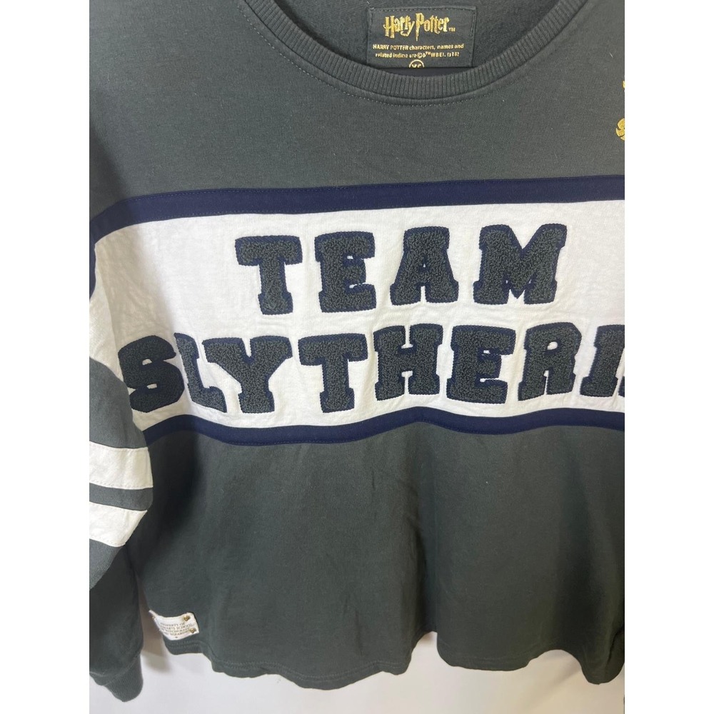 Harry Potter Slytherin Sweatshirt Womens XS Green White Sequin Snake Collegiate - Picture 5 of 7